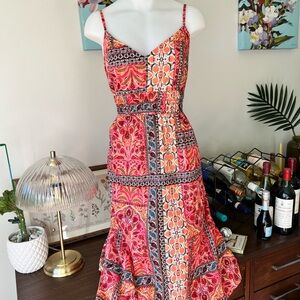 Old Navy Pink and Orange Patterned Midi Dress